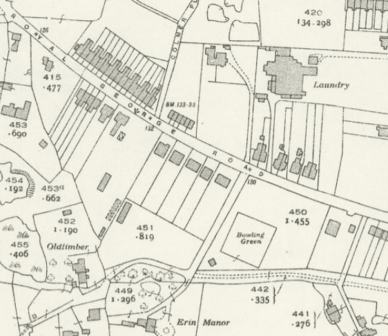 1939 Ordnance Survey map showing the Bowling Green off Royal George Road, opposite the Laundry